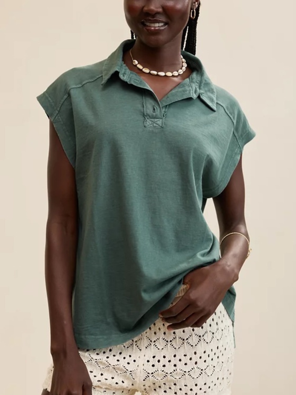Aerie Happiest Oversized Polo T-Shirt in Royal Palm Women’s Size Small